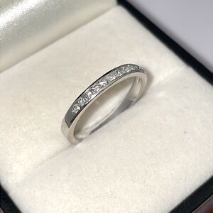 Solid Stamped 14K White Gold Natural Diamond Semi Eternity Band Ring Stackable